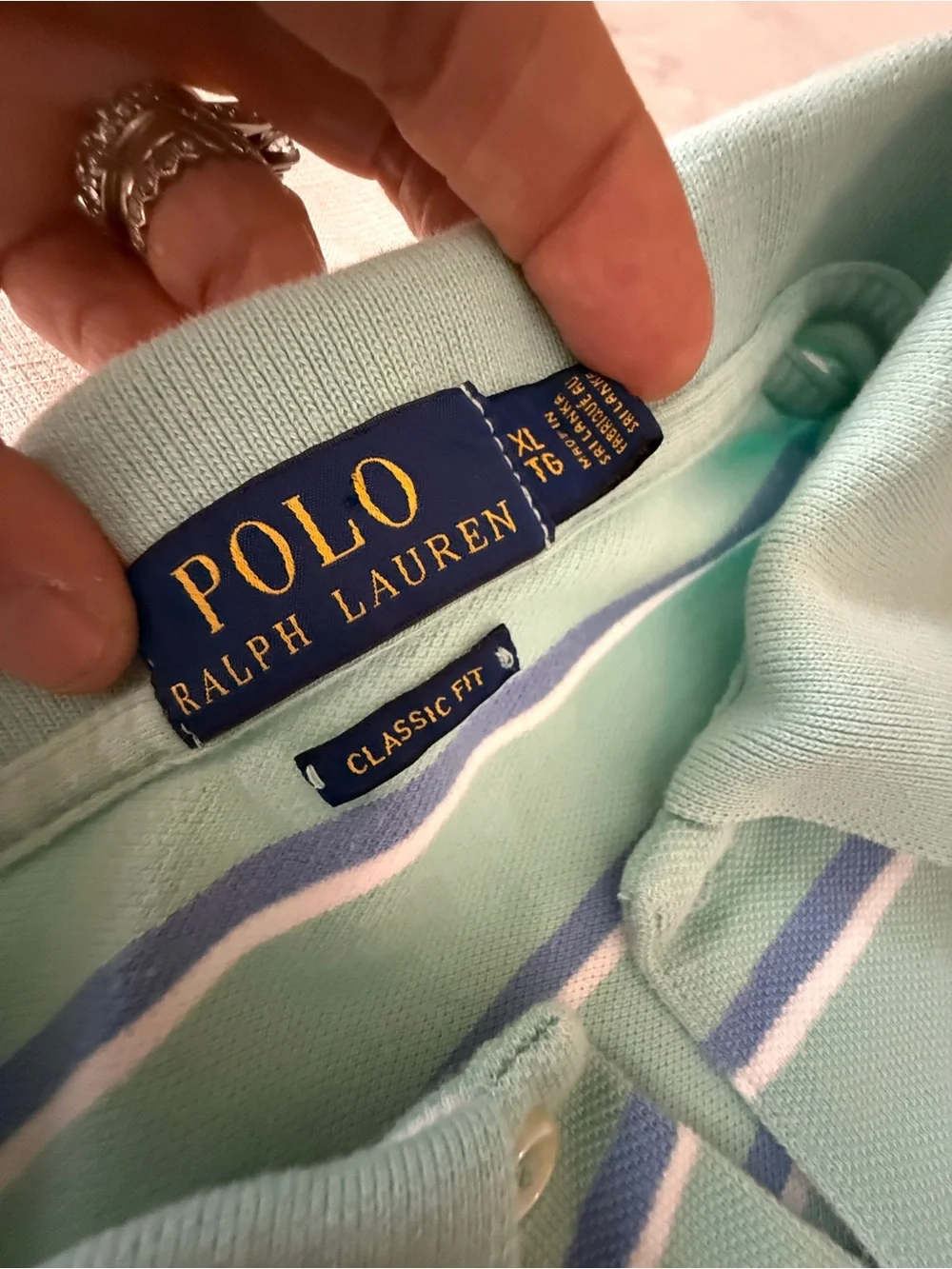 Ralph Lauren Mint Green Polo with Navy & White Stripes